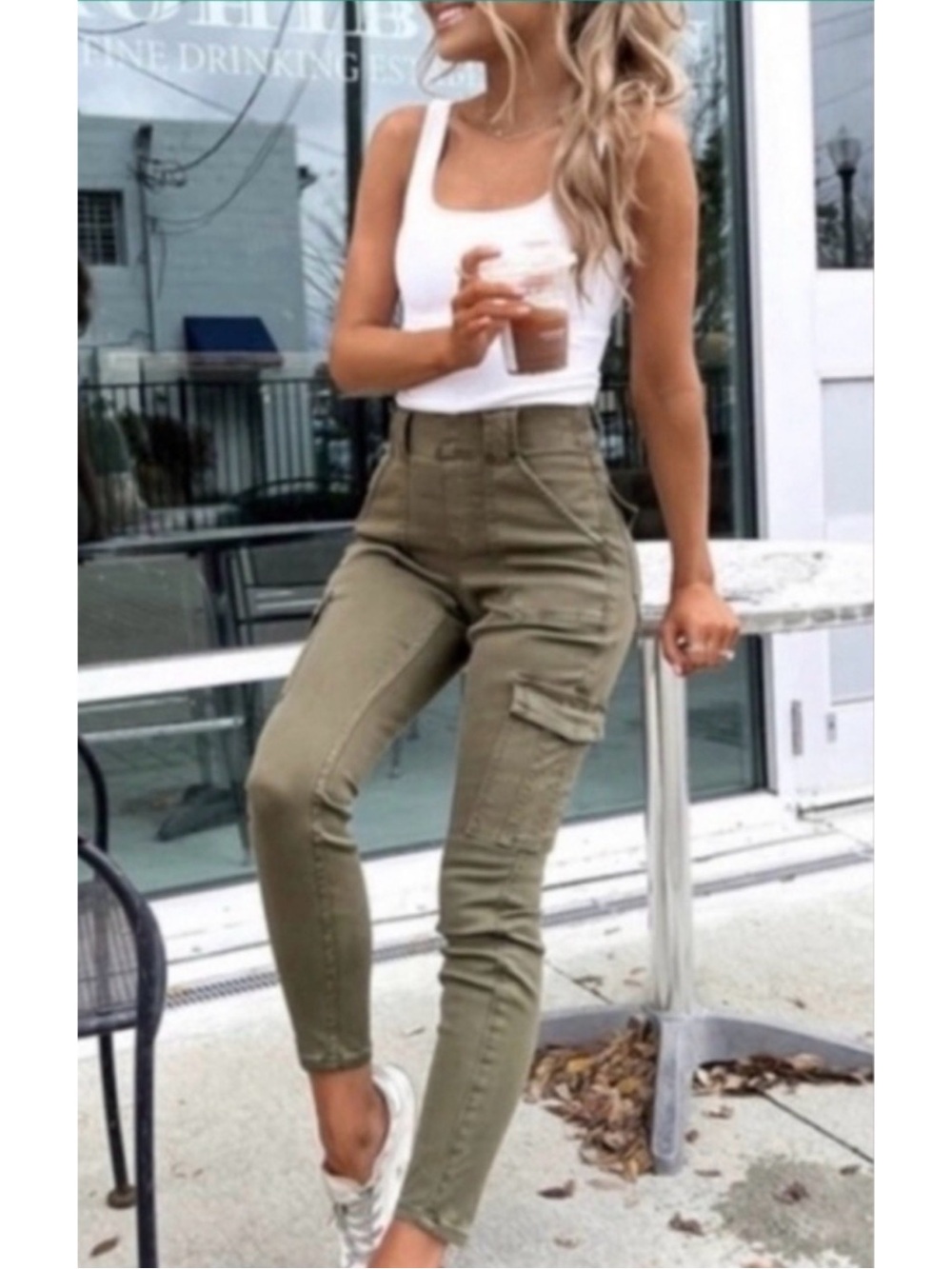 SPANX Olive Green High-Waist Skinny Cargo Pants